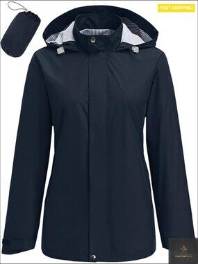 Lightweight Packable Rain Jacket Waterproof Windbreaker Hooded Trench Coat with